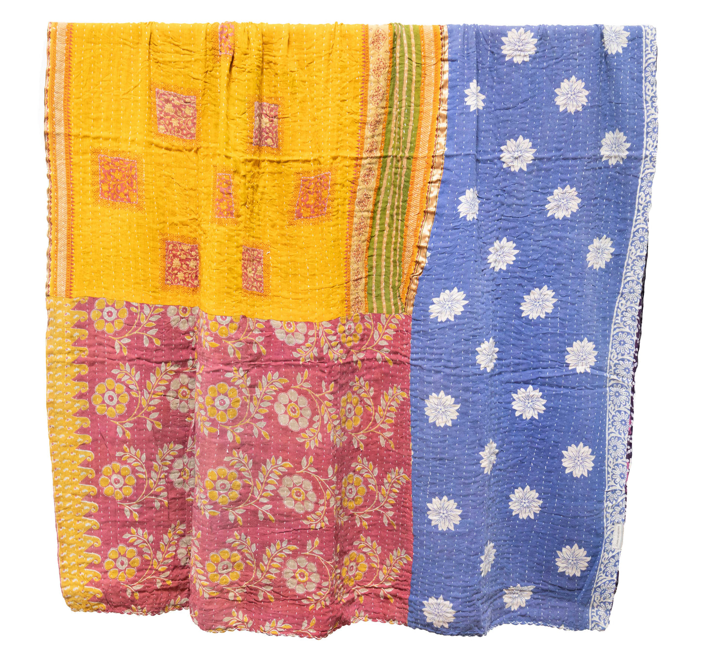 Vintage Cotton Kantha Blanket in Spring Flowers - Fabric Junkies