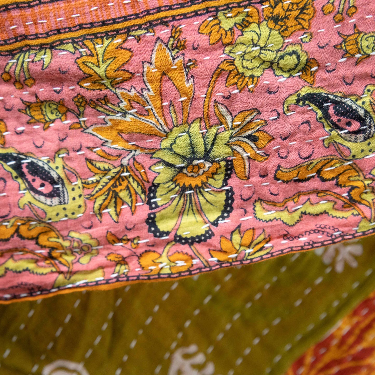 Vintage Cotton Kantha Blanket in Tree of Life - Fabric Junkies