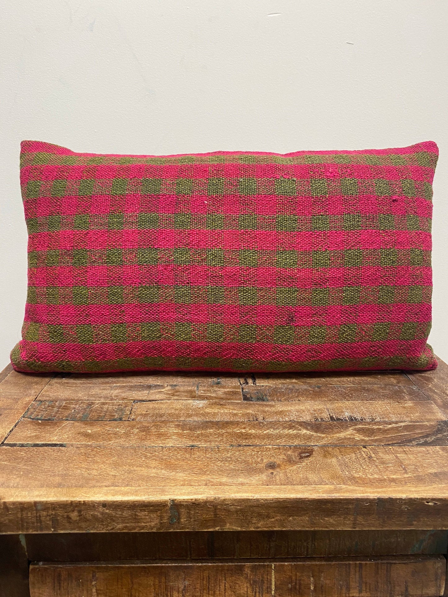 Vintage Turkish Kilim Pillow - PINK PLAID - Fabric Junkies