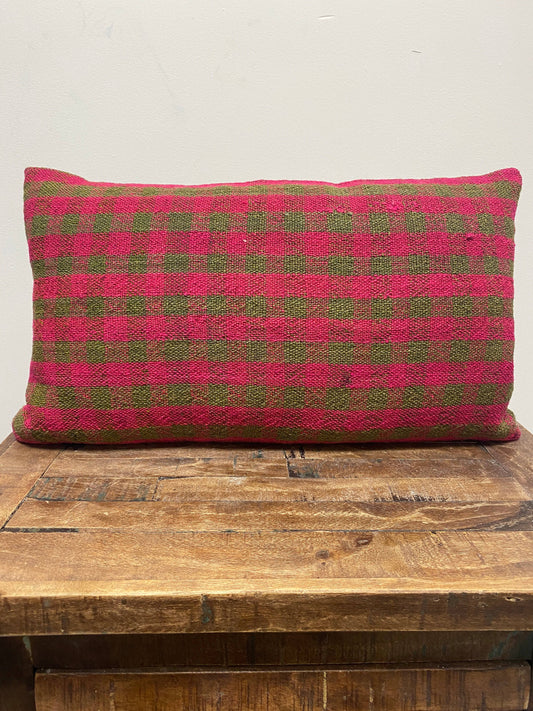 Vintage Turkish Kilim Pillow - PINK PLAID - Fabric Junkies