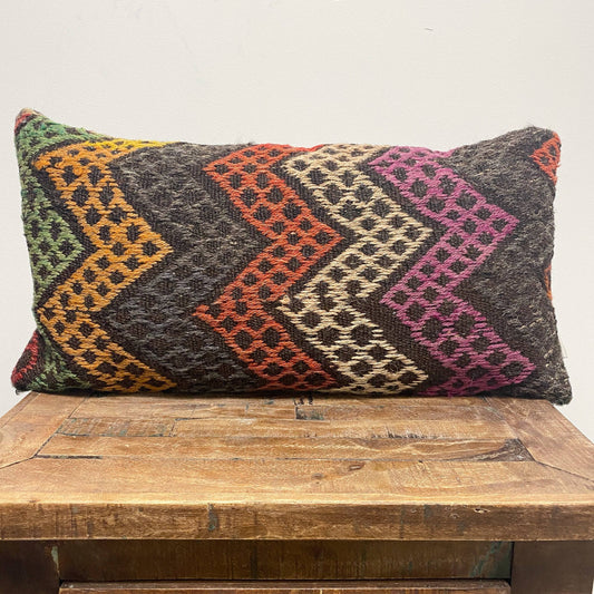 Vintage Turkish Kilim Pillow - ZIGZAG - Fabric Junkies