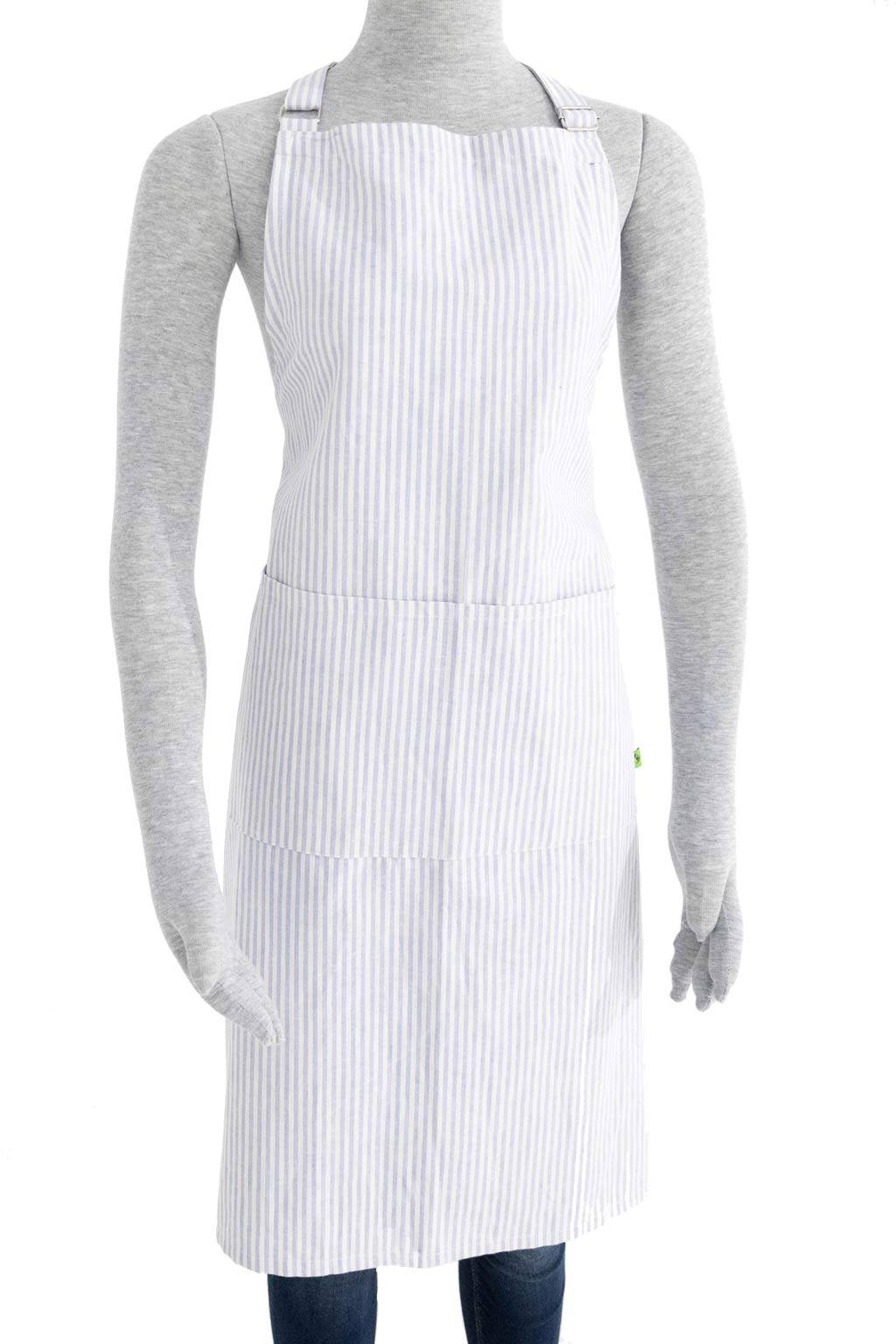 Cabin Measures - Blue Ticking Stripe Linen Adult Apron