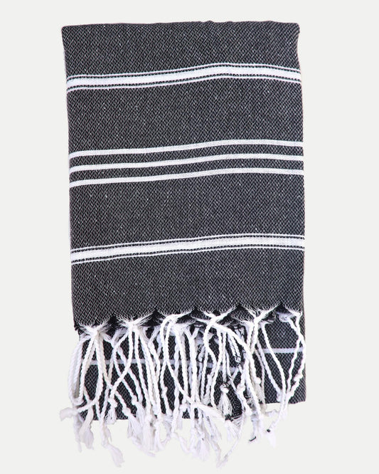 Turkish Hand Towel - SOFT BLACK STRIPE - Fabric Junkies