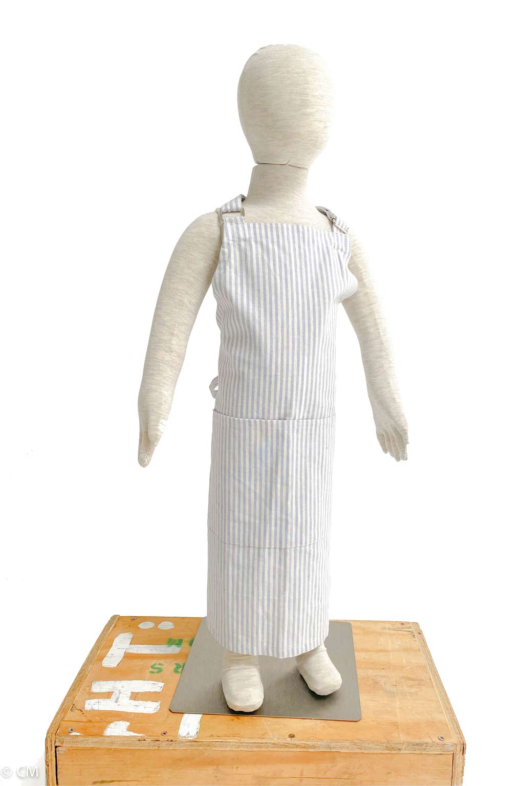 Blue Ticking Stripe Linen Children’s Apron - Fabric Junkies