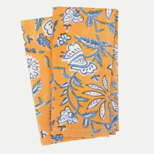 Cotton Cloth Napkin Set - GOLD & BLUE - Fabric Junkies