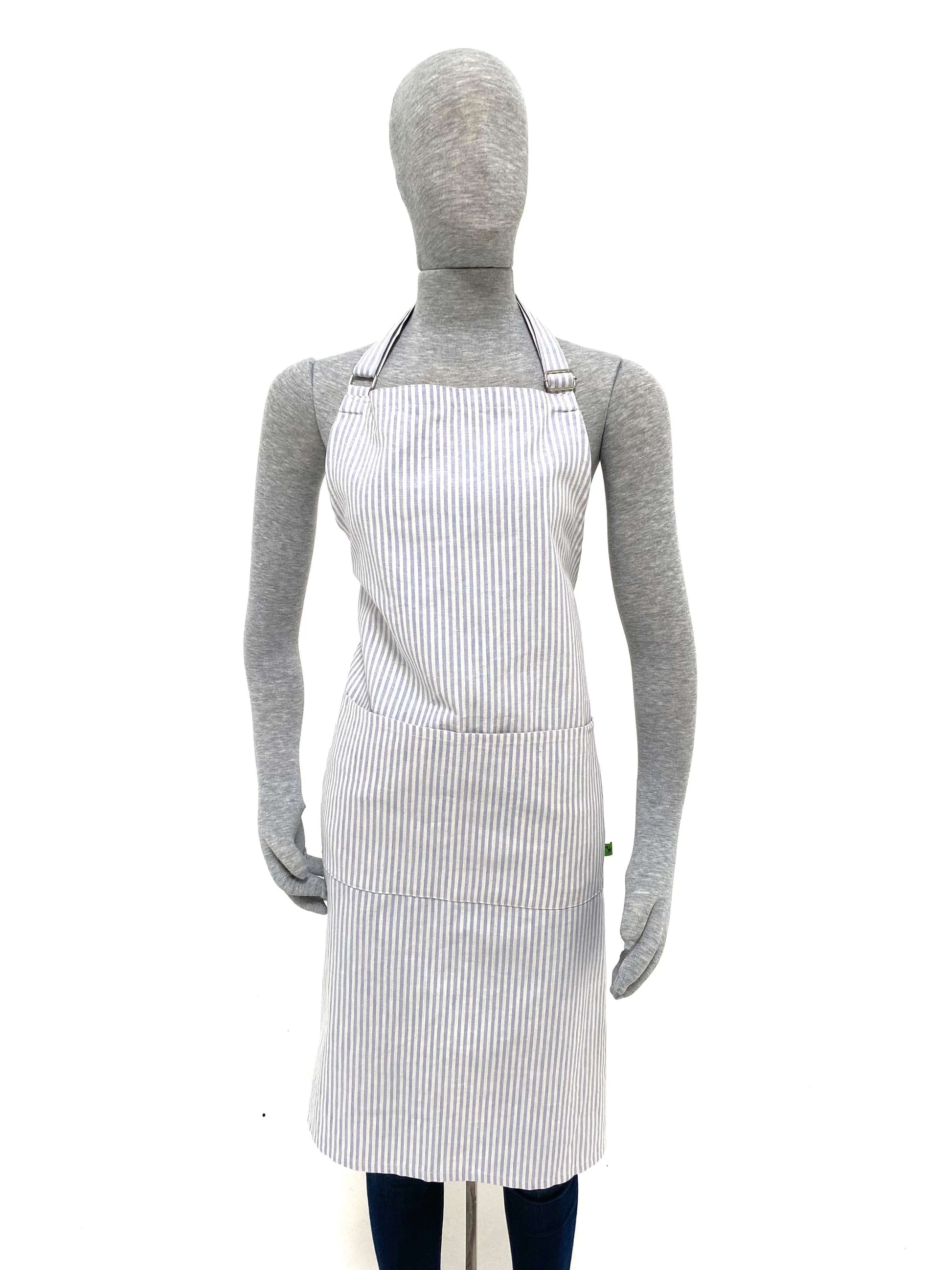 Mommy and Me Aprons - Matching Apron Set - Blue Ticking Stripe Linen Cotton Apron Set - Fabric Junkies