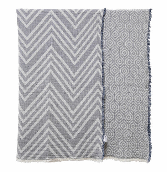 Reversible 100% Cotton Gauze Matelasse Blanket - NAVY - Fabric Junkies