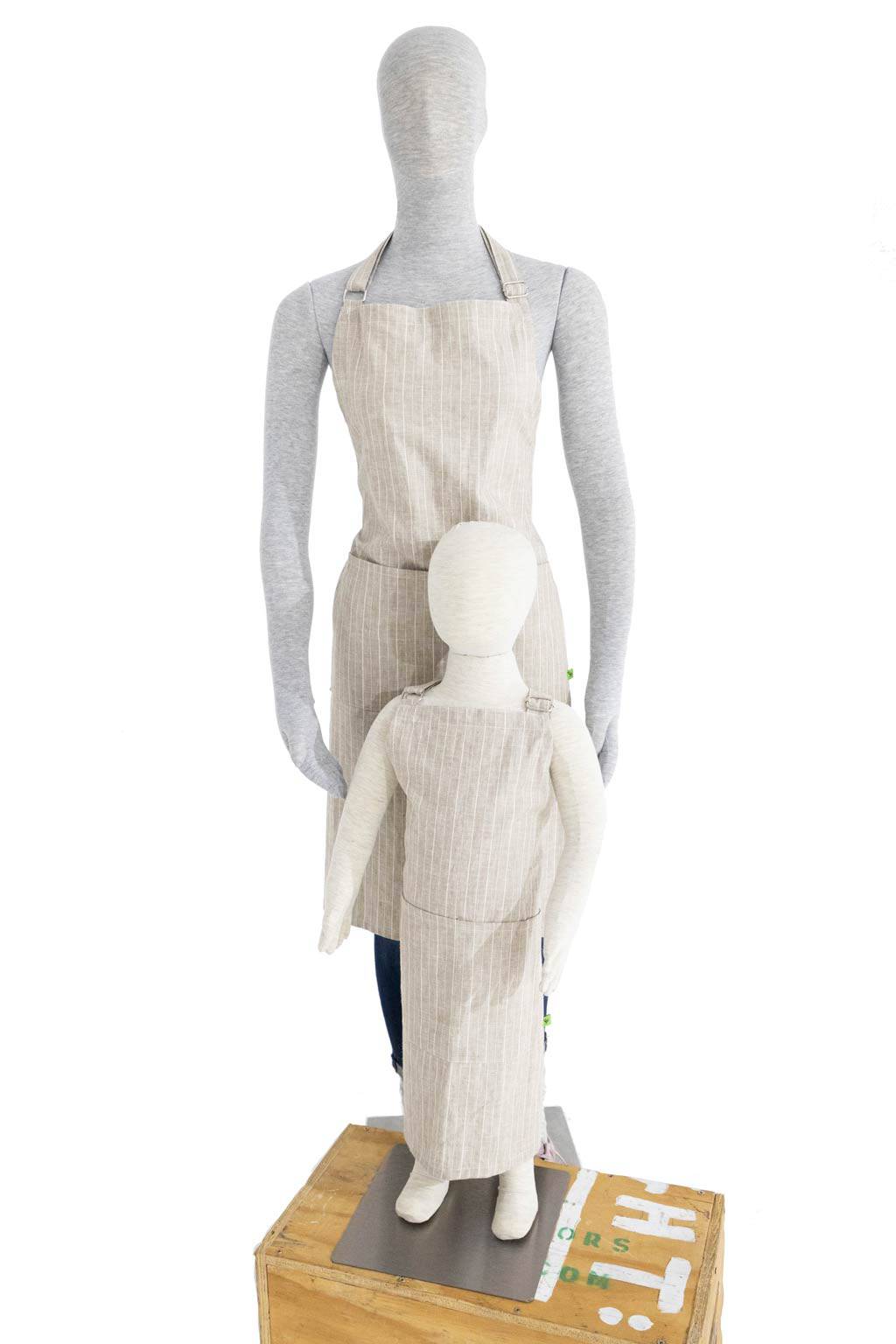 Mommy and Me Aprons - Matching Apron Set - Linen Cotton Stripe Cooking Aprons - Fabric Junkies