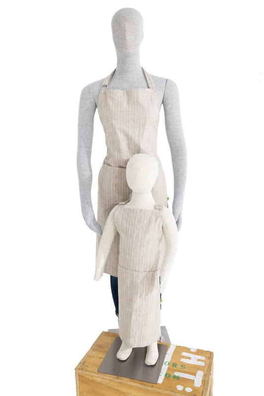 Mommy and Me Aprons - Matching Apron Set - Linen Cotton Stripe Cooking Aprons - Fabric Junkies