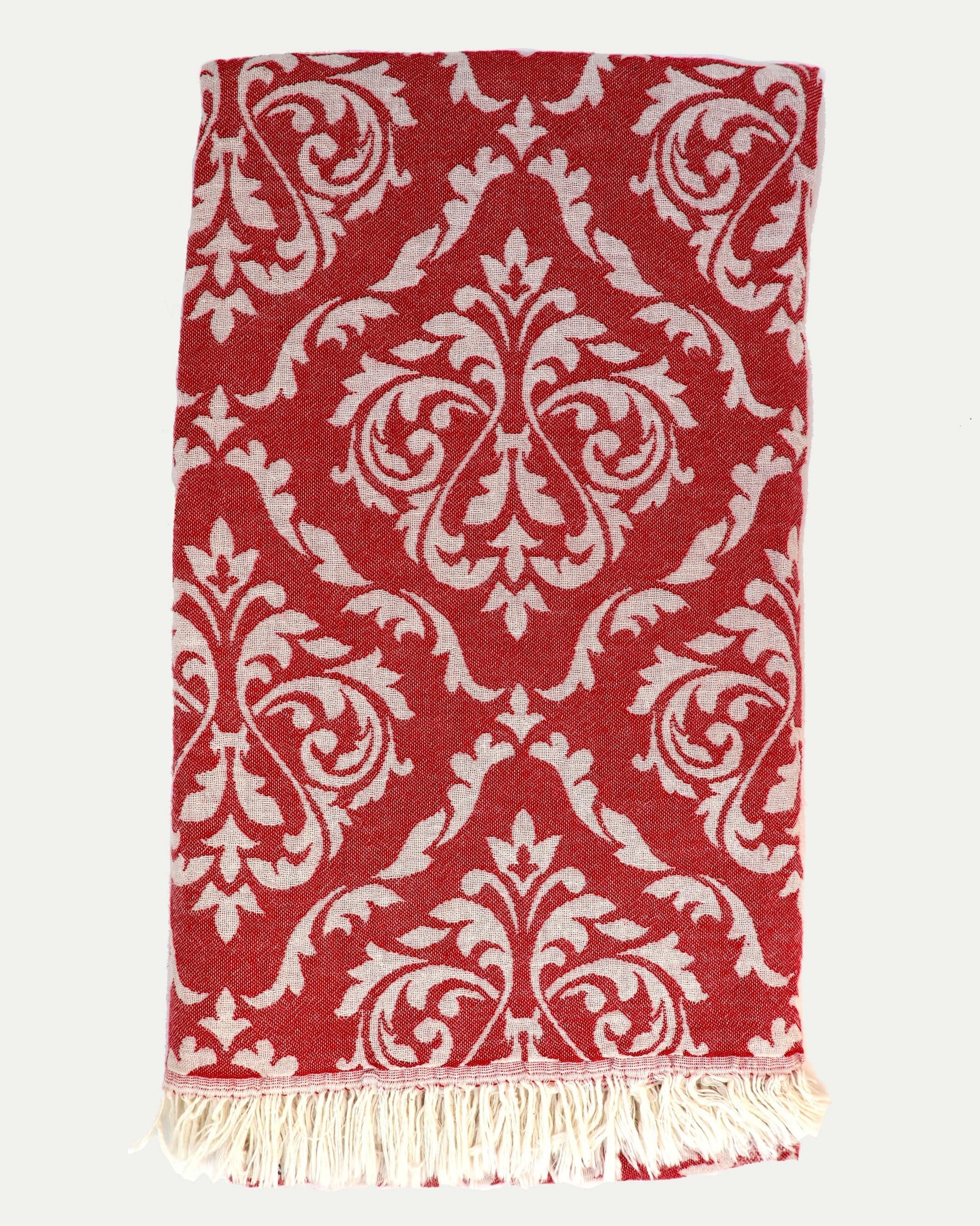 Turkish Bath Towel - JACQUARD RED - Fabric Junkies