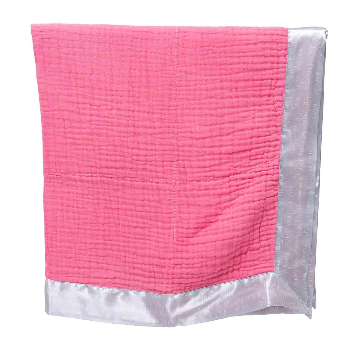 Organic Cotton Gauze Animal List Satin Trim Baby Blanket - Fabric Junkies