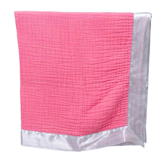 Organic Cotton Gauze Animal List Satin Trim Baby Blanket - Fabric Junkies