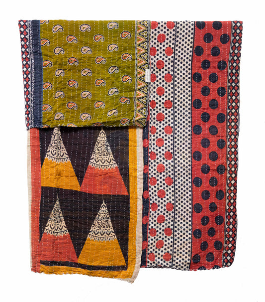 Vintage Cotton Kantha Blanket in Polka Dot - Fabric Junkies