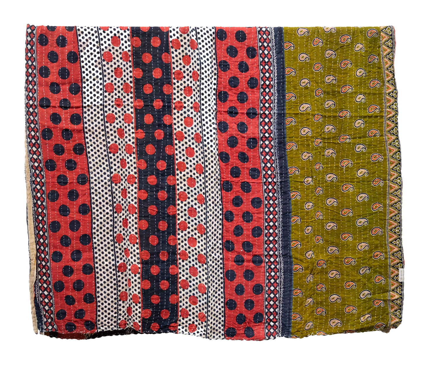 Vintage Cotton Kantha Blanket in Polka Dot - Fabric Junkies