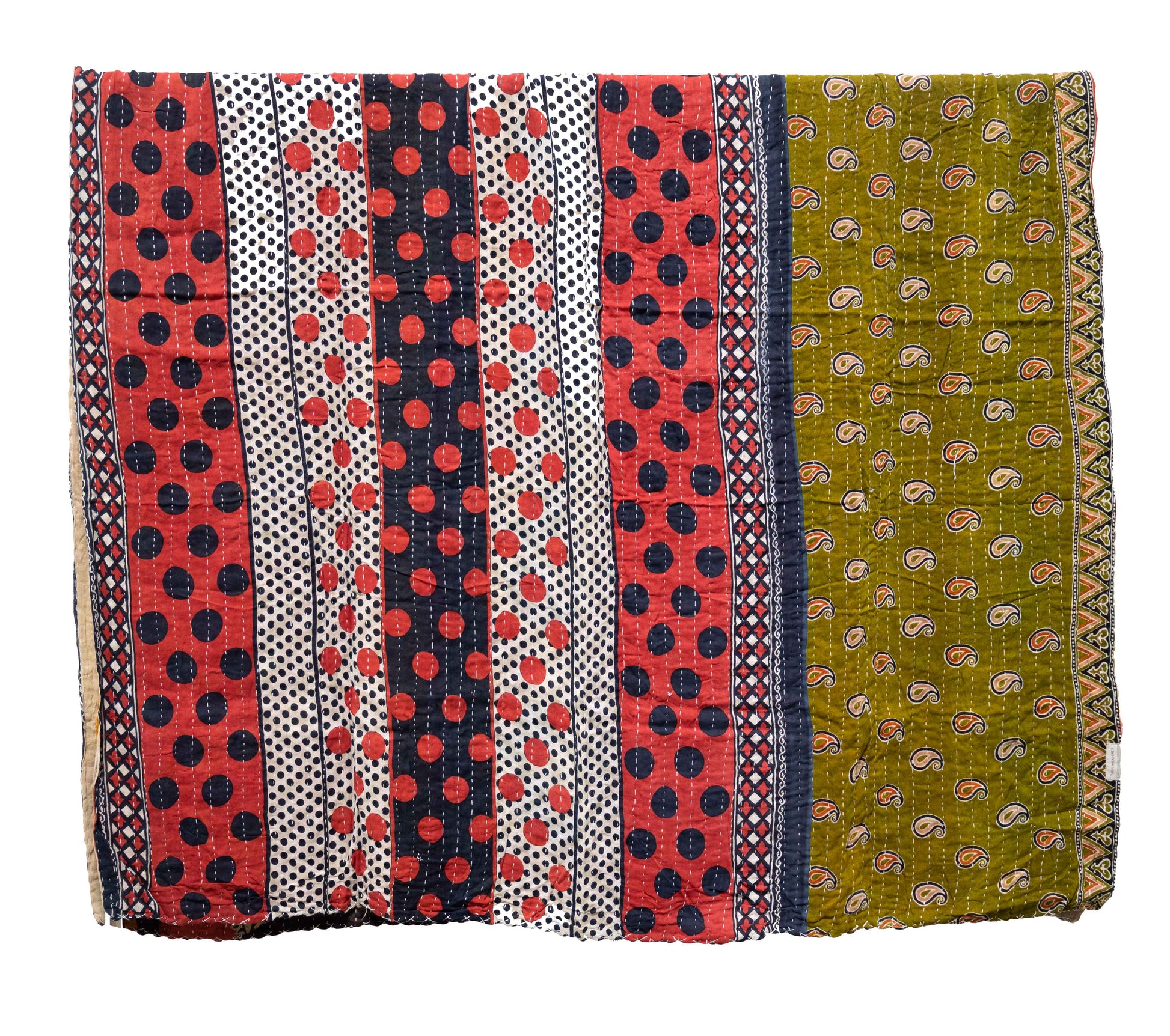 Vintage Cotton Kantha Blanket in Polka Dot - Fabric Junkies