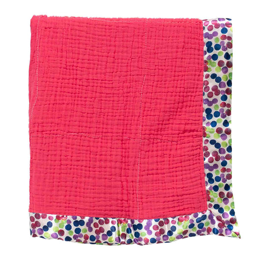 Organic Cotton Gauze Polka Dot Satin Trim Baby Blanket - Fabric Junkies