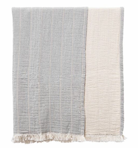 Reversible 100% Cotton Gauze Channeled Matelasse Blanket - NATURAL - Fabric Junkies