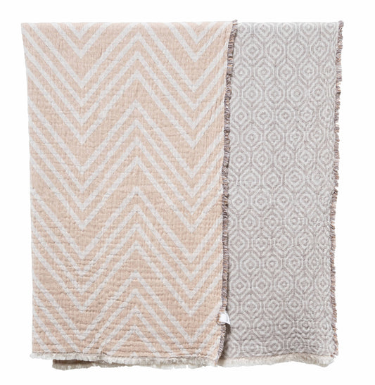 Reversible 100% Cotton Gauze Matelasse Blanket - SAND - Fabric Junkies