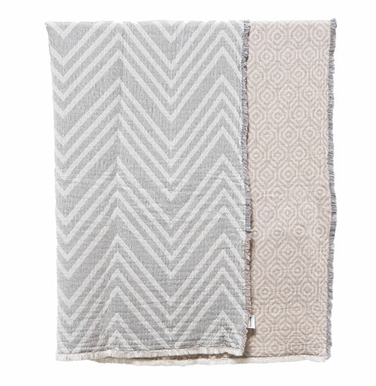 Reversible 100% Cotton Gauze Matelasse Blanket - GRAY - Fabric Junkies