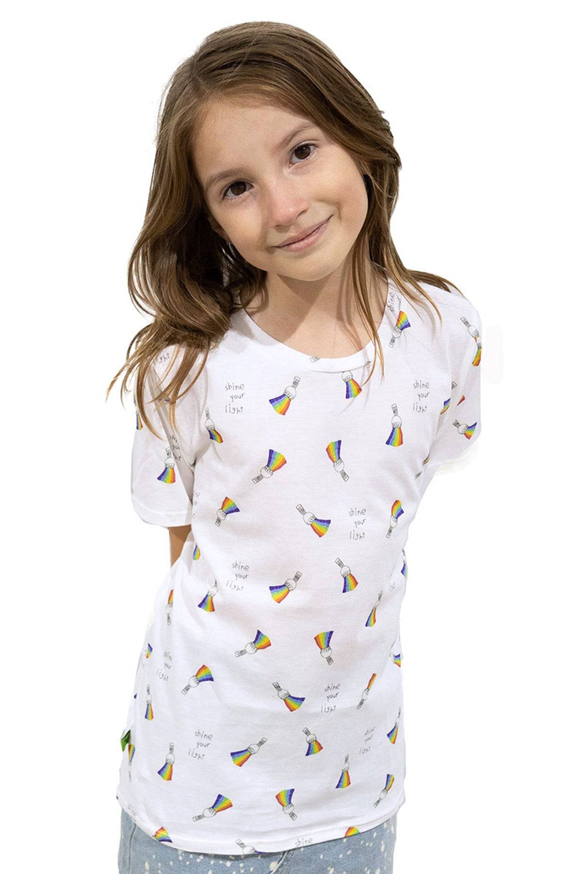 Kids Organic Cotton Rainbow T-shirt - SHINE YOUR LIGHT - Fabric Junkies