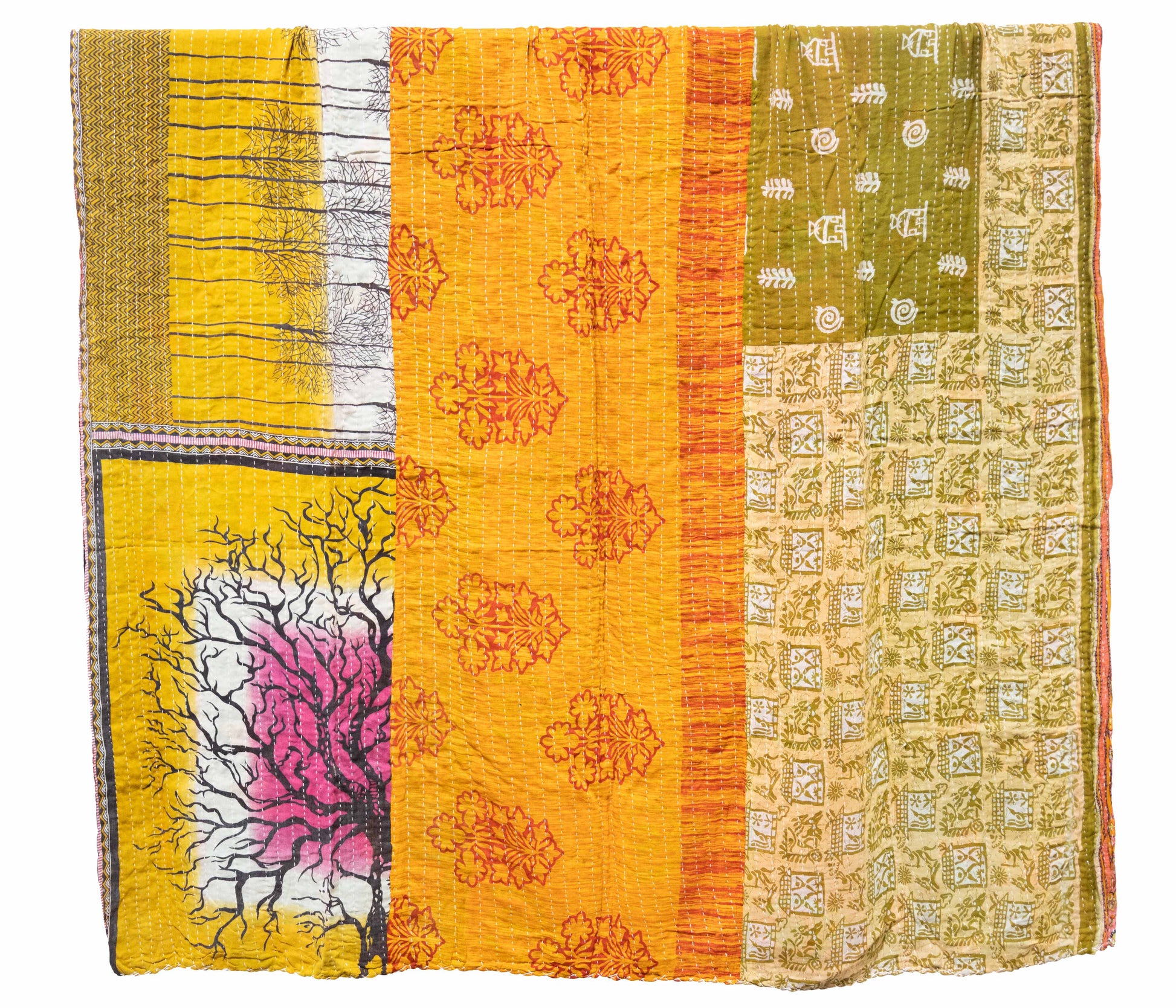 Vintage Cotton Kantha Blanket in Tree of Life - Fabric Junkies