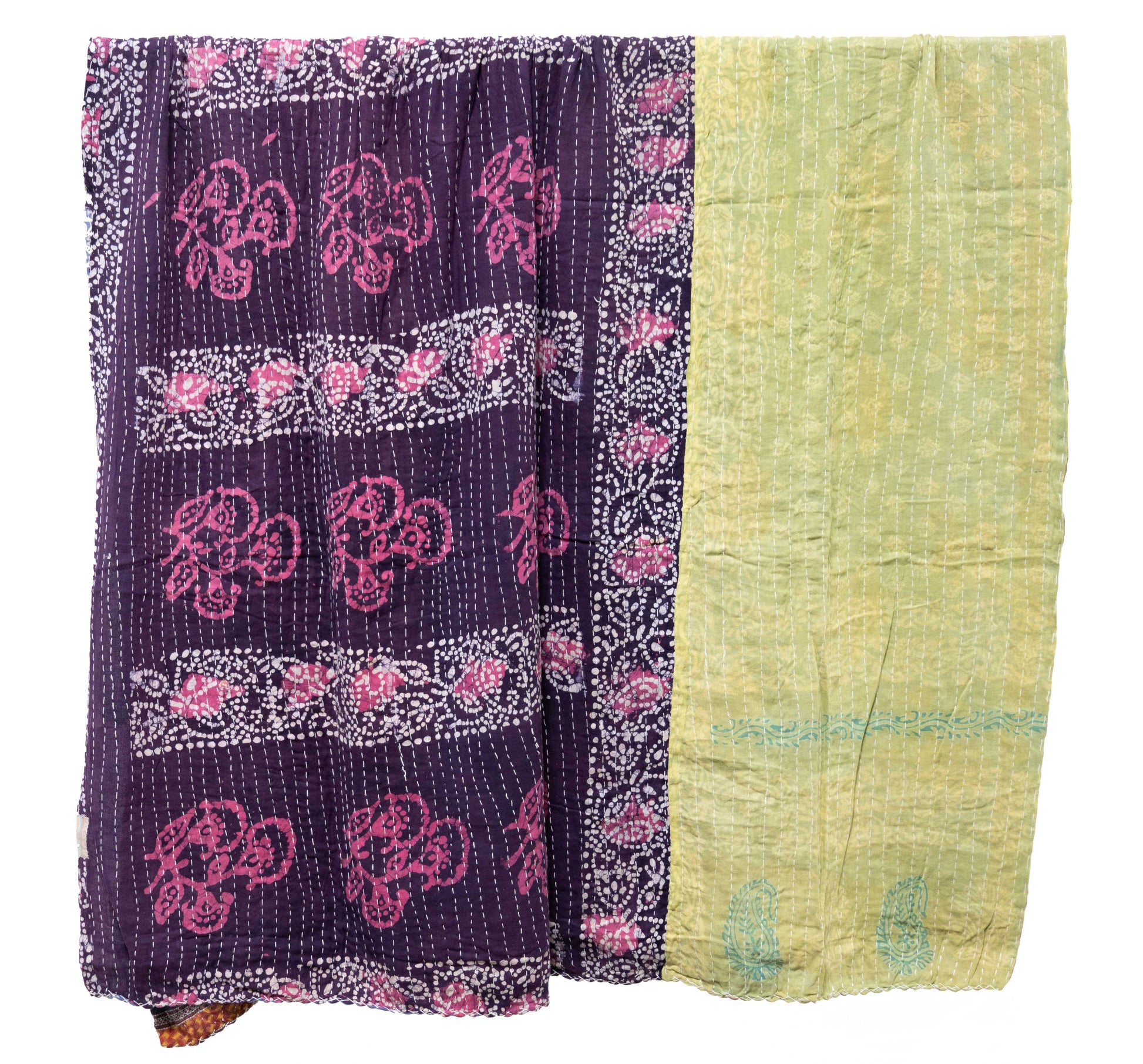 Vintage Cotton Kantha Blanket in Spring Flowers - Fabric Junkies